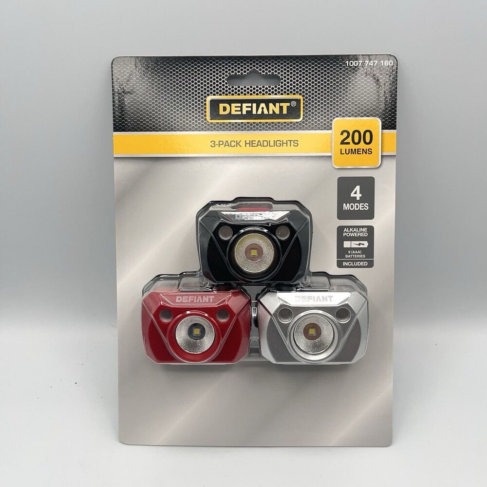Defiant Headlamp 3-Pack 200 Lumens With 4 Light Modes New In Package